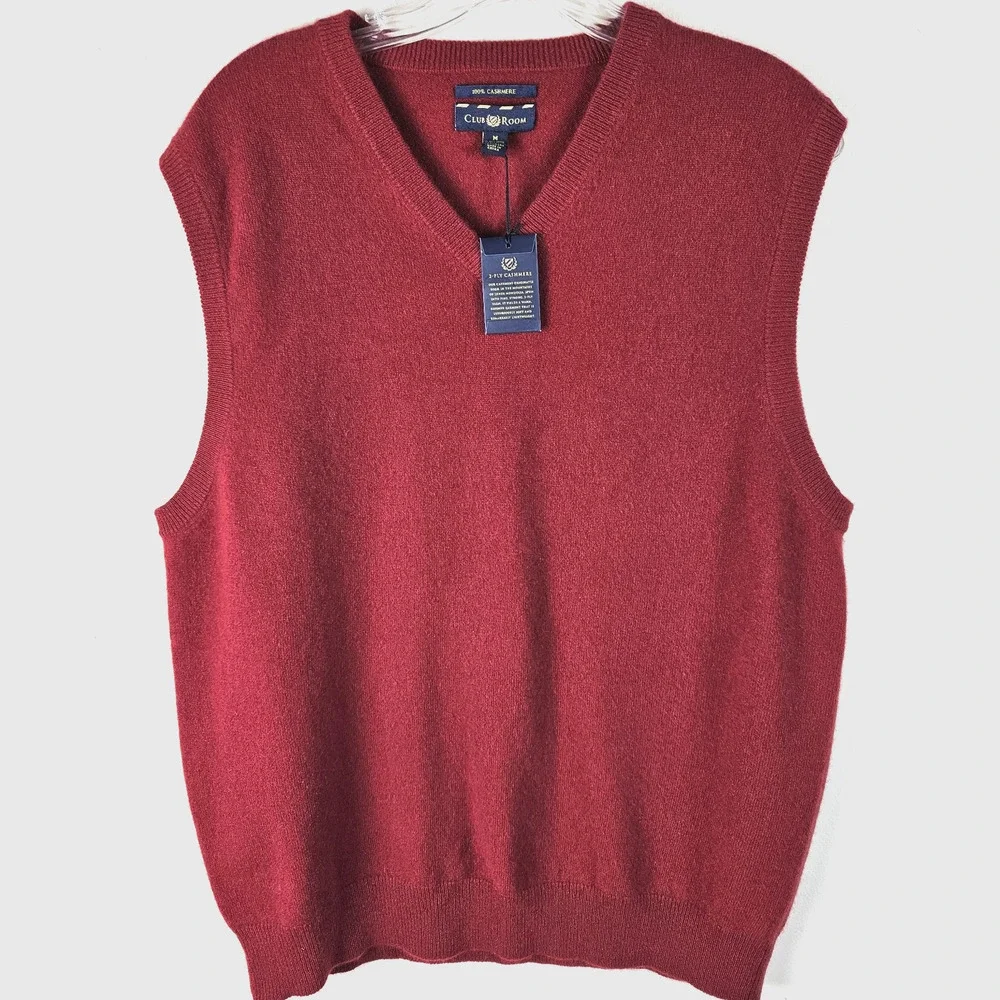 NWT CLUB ROOM Cashmere Sweater Vest Men's Size M red V-Neck 2-Ply $120